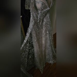 Elegant Silver Floral Gown